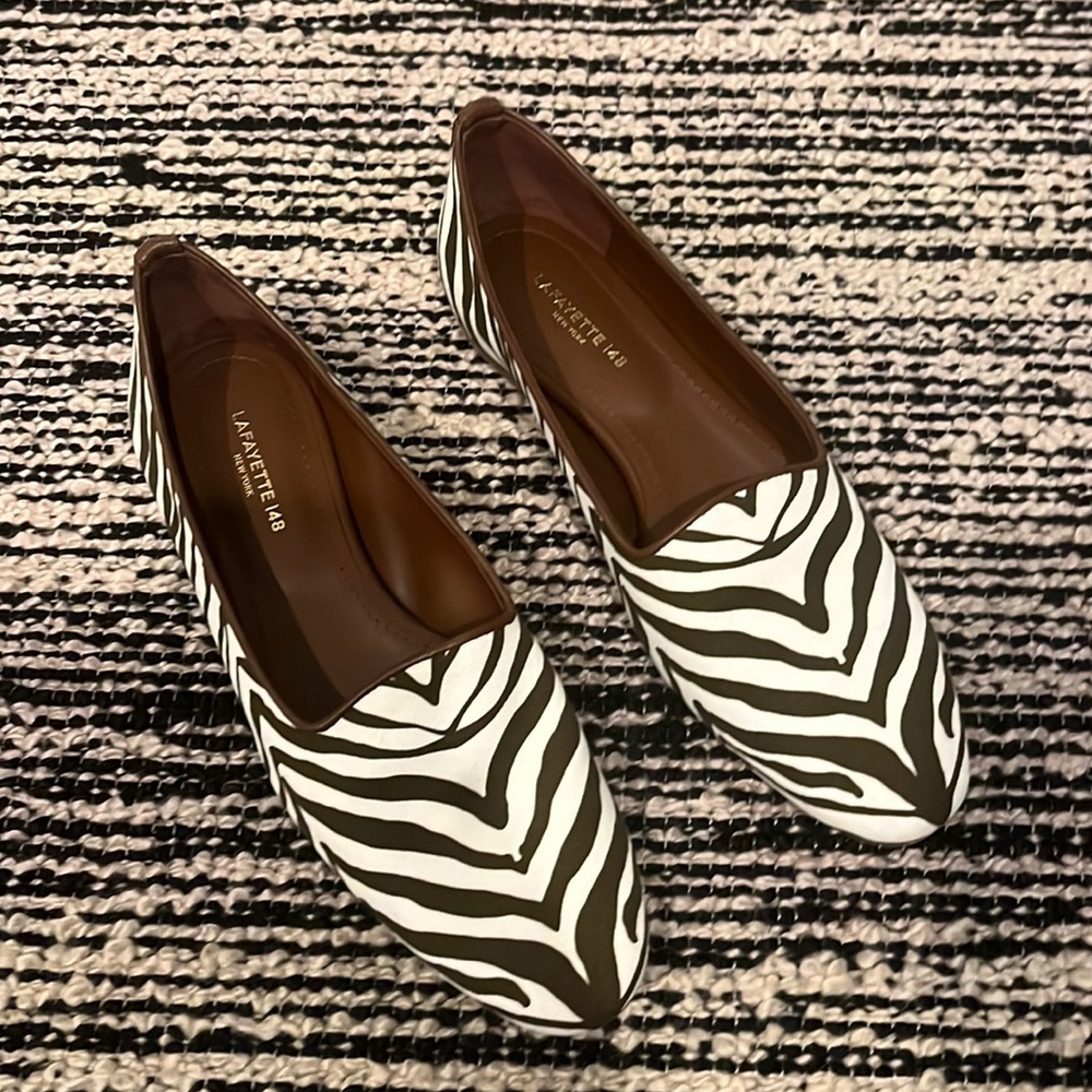 Lafayette 148 canvas animal print loafers. Like new!